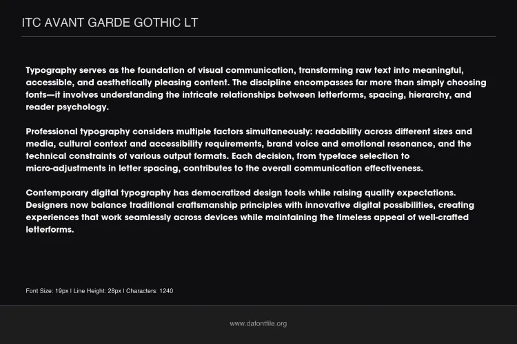 Avant Garde Gothic Font preview 3 – Sans Serif Fonts font sample