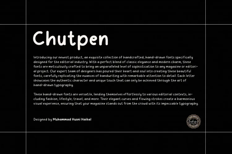 Chutpen – The Editorial Font preview 1 – Script And Handwritten font sample