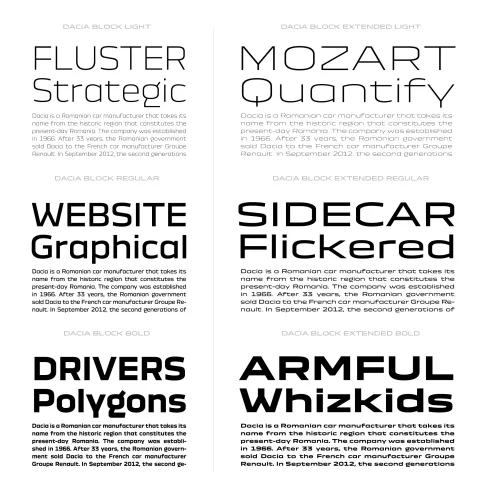 Dacia Block Font preview 3 – Display Fonts font sample