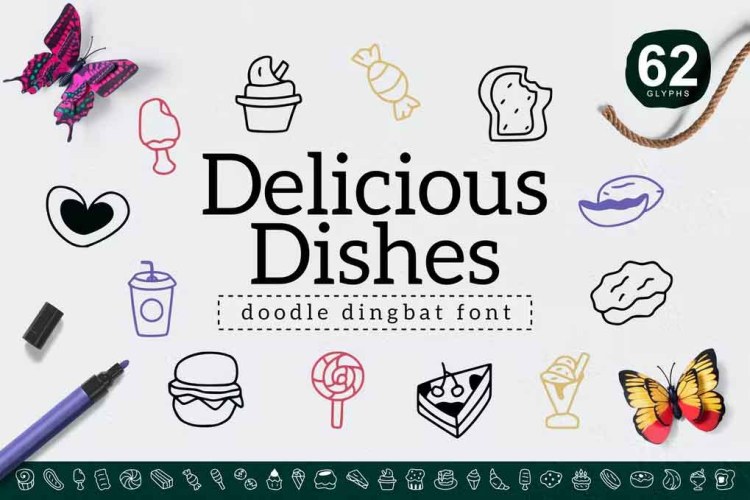 Delicious Dishes Dingbat Font free download preview 3 – Decorative Fonts font