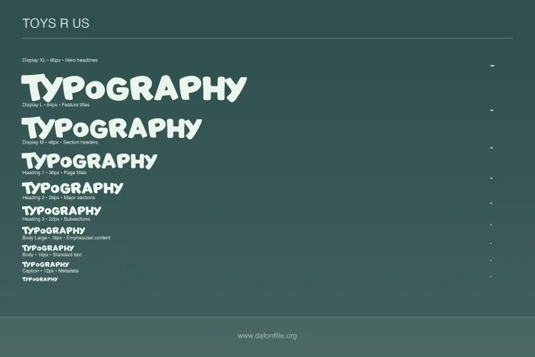 Toys R Us Font preview 5 – Display Fonts font sample