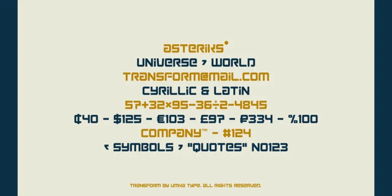 Transform Font preview 8 – Display Fonts font sample